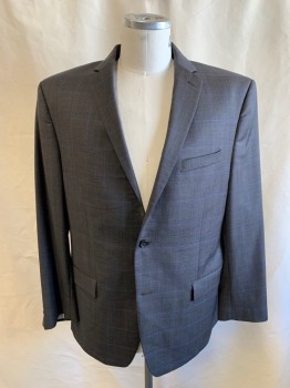 RALPH LAUREN, Dk Gray, Blue, Lt Gray, Wool, Plaid, Single Breasted, 2 Buttons, 3 Pockets, Notched Lapel, Double Vent