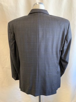 RALPH LAUREN, Dk Gray, Blue, Lt Gray, Wool, Plaid, Single Breasted, 2 Buttons, 3 Pockets, Notched Lapel, Double Vent
