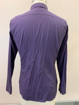 PAUL SMITH, Purple, Gray, Black, Polyester, Cotton, Plaid, L/S, Button Front, Collar Attached
