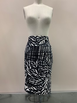 CLUB MONACO, Black, White, Cotton, Spandex, Abstract , F.F, Pencil Skirt, Side Zipper, Double Back Slits