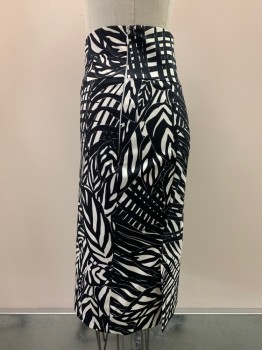 CLUB MONACO, Black, White, Cotton, Spandex, Abstract , F.F, Pencil Skirt, Side Zipper, Double Back Slits