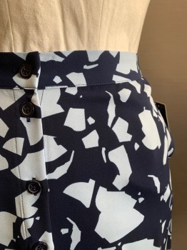 ALFANI, Lt Blue, Navy Blue, Polyester, Abstract , Elastic Waistband, Button Front, 2 Pockets,