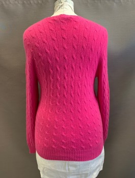 POLO RL, Hot Pink, Cashmere, Cable Knit, CN, L/S