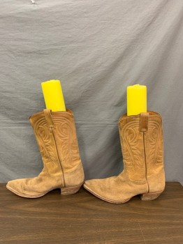 Womens, Cowboy Boots, THIEVES MARKET, Khaki Brown, Leather, 8, Tooled, Self Stitching, Light Brown Low Block Heel
