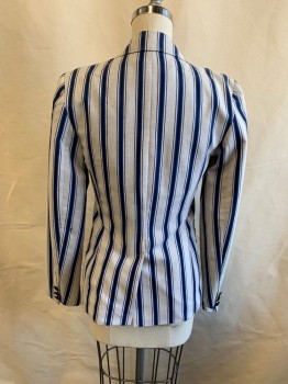 BROOKS BROTHERS, Gray, Blue, Black, Poly/Cotton, Stripes - Vertical , Notched Lapel, Single Breasted, Button Front, 2 Buttons, 3 Pockets, Marker Stain on Elbow