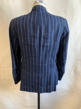 HACKETT LONDON, Navy Blue, White, Rayon, Stripes - Vertical , Notched Lapel, Single Breasted, Button Front, 3 Buttons, 3 Pockets