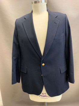 Mens, Blazer/Sport Co, Jos.A.Bank , Navy Blue, Wool, Solid, R, 42, Classic 2 button,rear Vent, Flap Pockets, Gold Buttons with Swinging Golfer