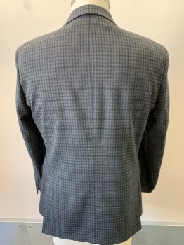 TOMMY HILFIGER, Gray, Navy Blue, Brown, Polyester, Viscose, Check , Single Breasted, 2 Buttons, Notched Lapel, 3 Pockets, 2 Back Vents,
