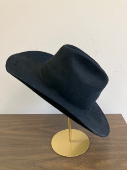 Mens, Cowboy Hat, N/L, Black, Wool, Solid, 7 3/4, Through Roads, No Band, No Sweatband Or Lining, 3 Holes Punched Through Front Brim 1 I Back