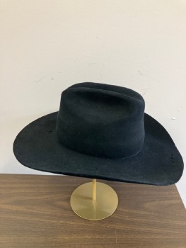 Mens, Cowboy Hat, N/L, Black, Wool, Solid, 7 3/4, Through Roads, No Band, No Sweatband Or Lining, 3 Holes Punched Through Front Brim 1 I Back
