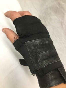 Unisex, Sci-Fi/Fantasy Gloves, Black, Leather, Spandex, 1 PAIR Fingerless, Vagabond, Cuff Strap Loops, Velcro Close
