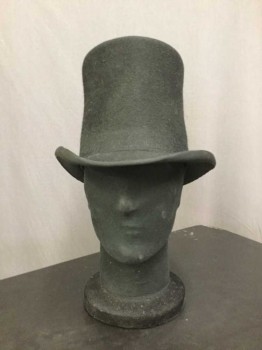 Mens, Historical Fiction Hat , Kaminsky, Black, Wool, Solid, 7 3/8, Wool Top Hat, Heavily Sized, Dipped Brim