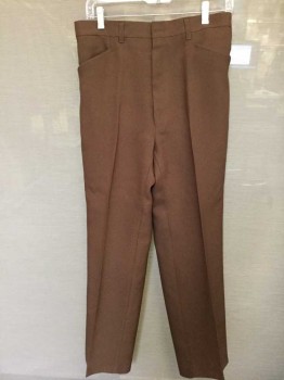 Mens, 1970s Vintage, Suit, Pants, HAGGAR, Brown, Wool, Solid, 30, W 30, 2 Welt Pockets, Flat Front, Zip Front,