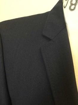 HUGO BOSS, Navy Blue, Wool, Herringbone, Single Breasted, Collar Attached, Notched Lapel, Hand Picked Collar/Lapel, 3 Pockets, 2 Buttons, Iridescent Buttons
