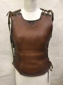 Womens, Historical Fict Breastplate , M.T.O., Brown, Leather, Solid, B34, Adj, Shoulder Laces, Side Laces, Princess Seam Darts, Breast Darts, Center Back Seam
