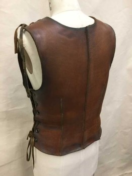 Womens, Historical Fict Breastplate , M.T.O., Brown, Leather, Solid, B34, Adj, Shoulder Laces, Side Laces, Princess Seam Darts, Breast Darts, Center Back Seam
