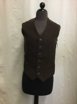 Childrens, Vest 1890s-1910s, MTO, Brown, Wool, CH 32, Brown, Button Front, 1 Faux Pcokets,