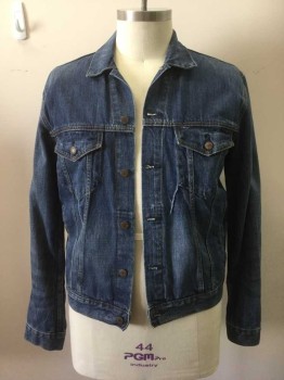 Mens, Jean Jacket, DENIM & SUPPLY, Denim Blue, Cotton, Solid, XL, Button Front, 4 Pockets, Collar Attached