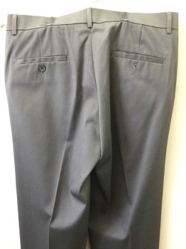 HAGGAR, Dk Gray, Cotton, Polyester, Solid, Flat Front, Zip Front, 4 Pockets,