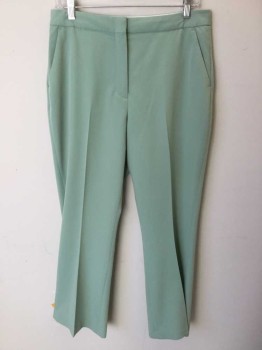TOP SHOP, Mint Green, Polyester, Viscose, Solid, 1-1/2" Waistband, Flat Front, Zip Front, 2 Side Slant Pocket