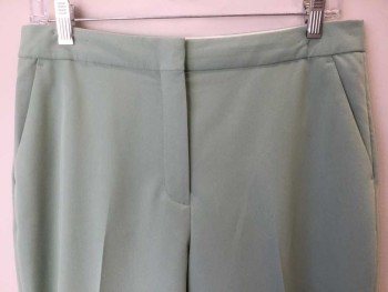 TOP SHOP, Mint Green, Polyester, Viscose, Solid, 1-1/2" Waistband, Flat Front, Zip Front, 2 Side Slant Pocket