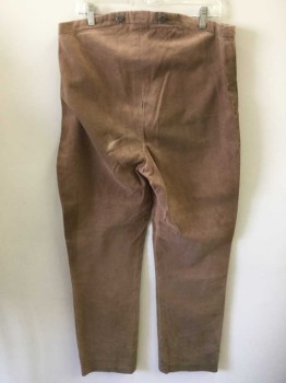N/L, Lt Brown, Cotton, Solid, Twill, Button Fly, Suspender Buttons at Outside Waist, No Pockets, Made To Order Reproduction "Old West" Wear **Very Large Mends Throughout, Dusty/Dirty Throughout