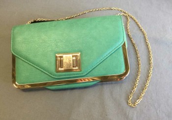 Womens, Purse, URBAN EXPRESSIONS, Sea Foam Green, Gold, Faux Leather, Solid, Rectangular Clutch, Gold Trim, Gold Rectangular Closure, Optional Gold Chain Strap