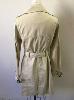Womens, Coat, Trenchcoat, N/L, Lt Khaki Brn, Cotton, Polyester, Solid, S, Twill, Double Breasted, Self Belt, Epaulets,