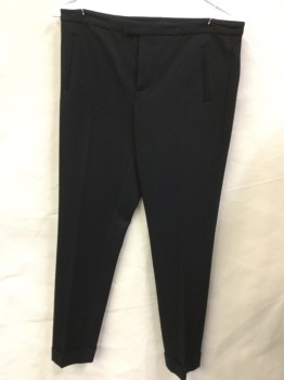 ATM, Black, Polyester, Elastane, Solid, Flat Front, Thick Stretch, Stitched Creases, Tapered Leg, Cuffs, 4 Welt Pocket, Button Tab,