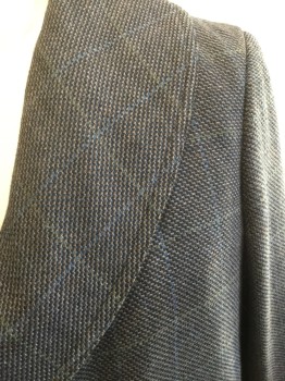 Mens, Coat 1890s-1910s, MTO, Baby Blue, Black, Blue, Olive Green, Wool, Tweed, Plaid-  Windowpane, 46, Made To Order, Double Breasted, Shawl Lapel, Has Buttons and Button Holes on Both Sides So It Can Be Used As a Mans or Womans,