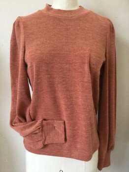 MADEWELL, Burnt Orange, Polyester, Viscose, Heathered, High Crew Neck, Pleats at Shoulders and Wrist Cuffs