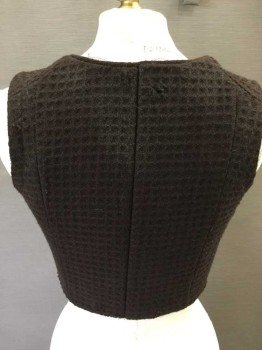 Womens, Historical Fiction Corset, MTO, Dk Brown, Wool, Geometric, 24W, 36B, Waffle Weave Wool, Center Front Lacing, Boned