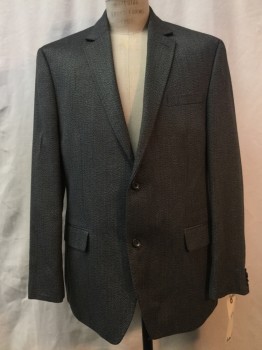 ANDREW FEZZA, Heather Gray, Black, Rayon, Polyester, Herringbone, Heather Gray/ Black Herringbone, Notched Lapel, 2 Buttons,