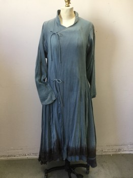 URBAN TURBAN, Slate Blue, Cotton, Polyester, Long Jacket Collar Attached, Double Breasted, with Self Short Ties, Long Sleeves, Aged Gray Bottom, Side Gather Skirt & Split All the Way to Waist Back