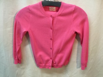 Childrens, Cardigan Sweater, CREW CUTS, Bubble Gum Pink, Cotton, Solid, 6/7, Crew Neck, Long Sleeves, Button Front,