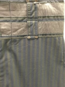 MTO, Navy Blue, Olive Green, Brown, Synthetic, Stripes, Black/Olive Stripes, High Waisted, 2 Brown Leather Waistband Strips, Belt Loops