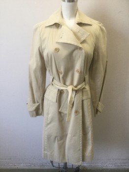 BCBG, Khaki Brown, Cotton, Spandex, Solid, Double Breasted, Notch Collar/Lapel, 2 Pockets with Flap Closures, Chunky Belt Loops, Above Knee Length, **With Matching Self Belt