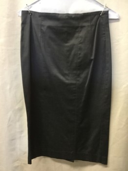 BEBE, Gray, Cotton, Lycra, Solid, Pencil Cut, Sllit Center Back, with 5 Covered Buttons at Slit, Zipper Center Back,