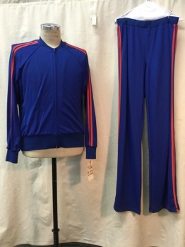 Mens, Sweatsuit Jacket, NO LABEL, Dk Blue, Red, Synthetic, Solid, Stripes, CH 42, Dark Blue, Red Side Stripes, Zip Front