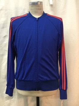 Mens, Sweatsuit Jacket, NO LABEL, Dk Blue, Red, Synthetic, Solid, Stripes, CH 42, Dark Blue, Red Side Stripes, Zip Front