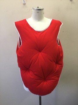 Unisex, Fat Padding, N/L, Red, White, Synthetic, Solid, 40-44, SANTA FAT PAD. Red Poly Flannel with White Trim, Ties at Center Back, Repair on Center Back Neck, Person 38-44 Can Wear. Makes Wearer Measure 48"
