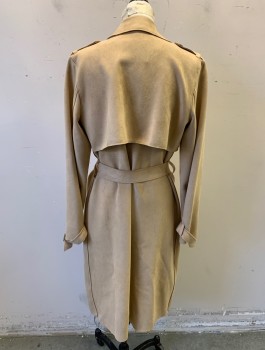 ZARA, Beige, Polyester, Elastane, Solid, Faux Suede, Open Front with No Closures, Notched Collar, Epaulets at Shoulders, Raw Edges, 2 Pockets, Belt Loops, **With Matching Sash Belt