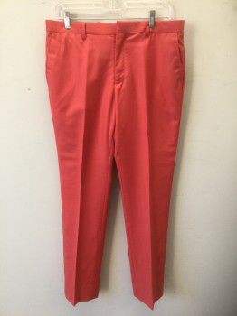 L & S, Coral Pink, Rayon, Modal, Solid, Flat Front, Slim Leg, Zip Fly, 4 Pockets