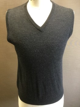 J CREW, Charcoal Gray, Wool, Solid, Knit, V-neck, Pullover,