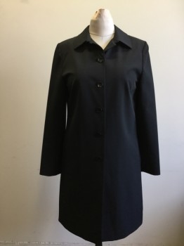 ANN TAYLOR, Black, Polyester, Spandex, Solid, Button Front, Collar Attached, Long Sleeves, 2 Hidden Side Pockets