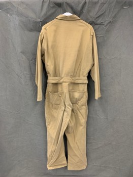 JFF, Khaki Brown, Cotton, Solid, Zip Front, Collar Attached, Long Sleeves, 6+ Pockets, Ferrari Patch on Left Chest Pocket, Self Buckle Belt Attached at Back