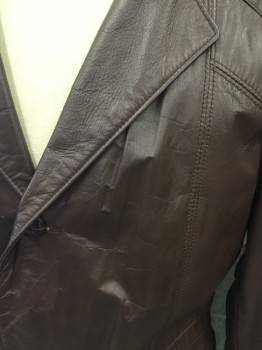 Mens, Leather Jacket, CLIPPER MIST, Dk Brown, Faux Leather, Solid, 46L, Single Breasted, Collar Attached, Notched Lapel, 1" Waist Panel, 4 Pockets, Zip Attached Felted Wool/Cotton Liner