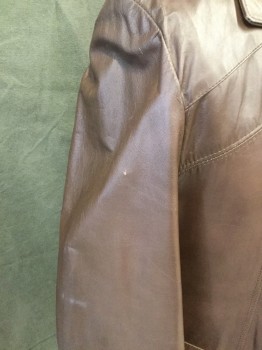 Mens, Leather Jacket, CLIPPER MIST, Dk Brown, Faux Leather, Solid, 46L, Single Breasted, Collar Attached, Notched Lapel, 1" Waist Panel, 4 Pockets, Zip Attached Felted Wool/Cotton Liner