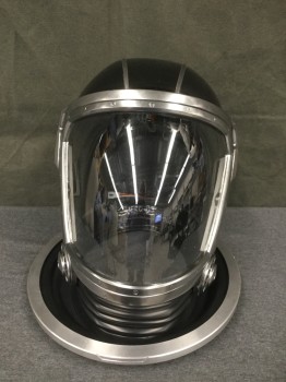 Unisex, Sci-Fi/Fantasy Piece 1, MTO, Black, Silver, Metallic/Metal, Plastic, O/S, Helmet, Black Plastic Crown, Silver Metal Band, Magnetic Detachable Clear Plastic Face Shield, Ribbed Black Rubber Neck, Silver Metal Collar (Barcode Behind Neck Plastic Flap), Goes with Astronaut Suit FC031838