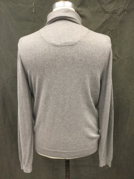 NORDSTROM, Lt Gray, Cotton, Cashmere, Solid, Shawl Collar, Long Sleeves, Ribbed Knit Waistband/Cuff